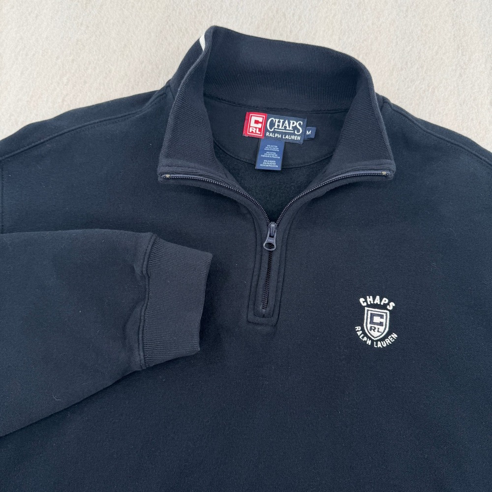 Chaps Ralph Lauren Mens M Navy Blue Quarter 1/4 Zip Fleece Sweatshirt Pullover